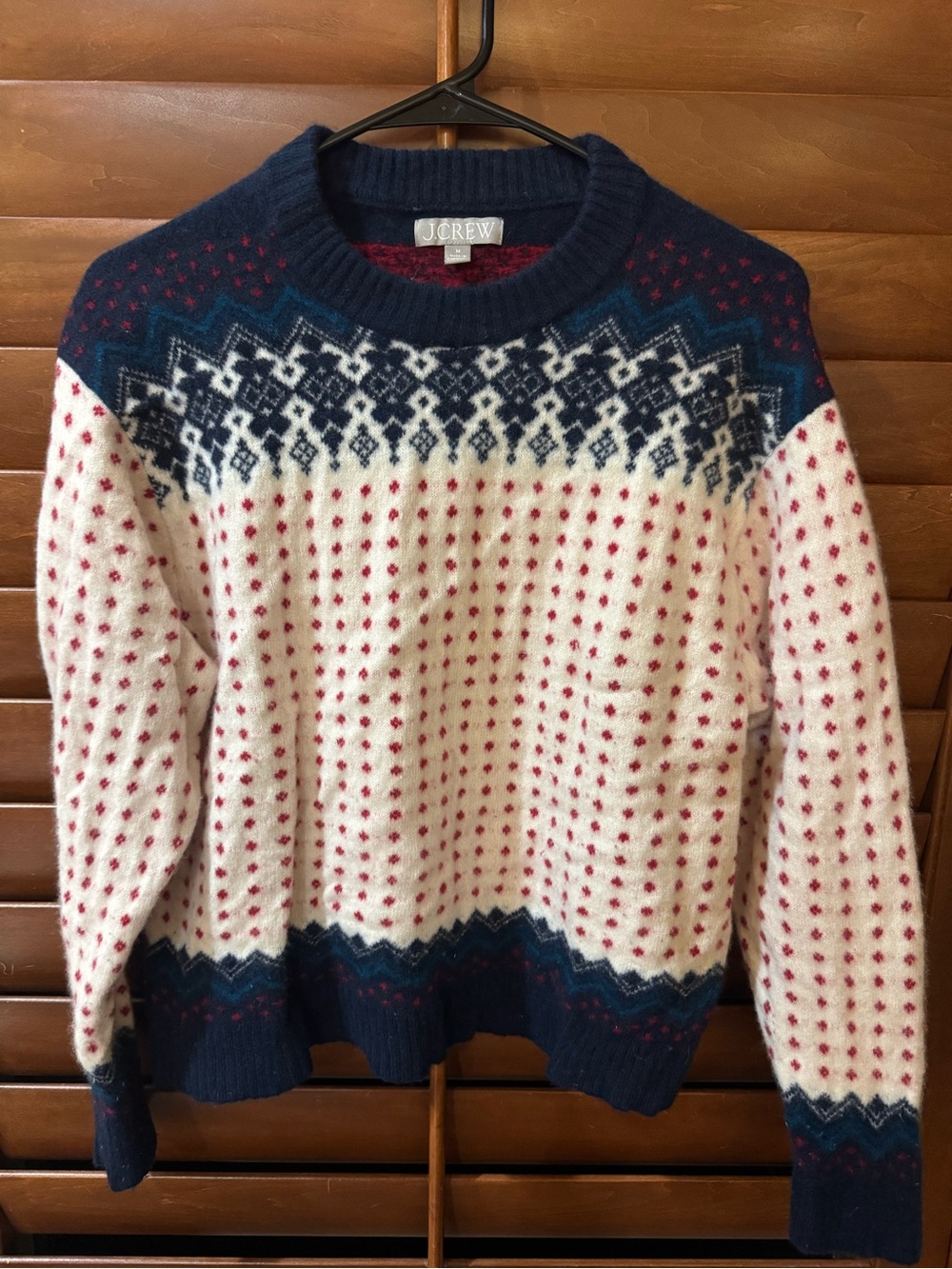 J. Crew Woman’s Cream & Navy Fair Isle Wool Sweater